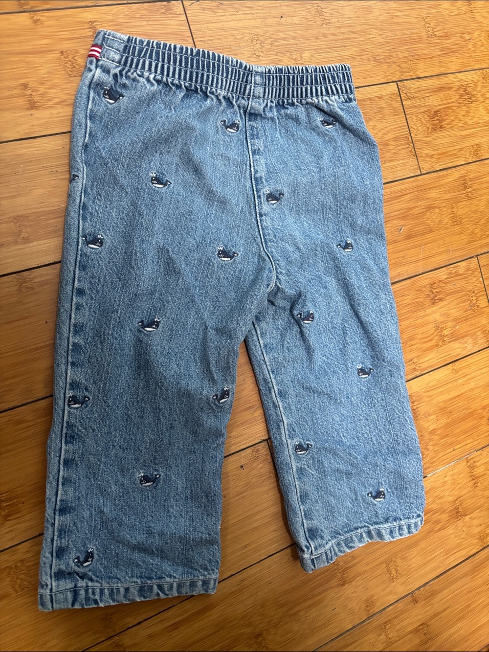 Toddler Whale-Embroidered Denim Jeans with Stripe Waist - Picture 9 of 14